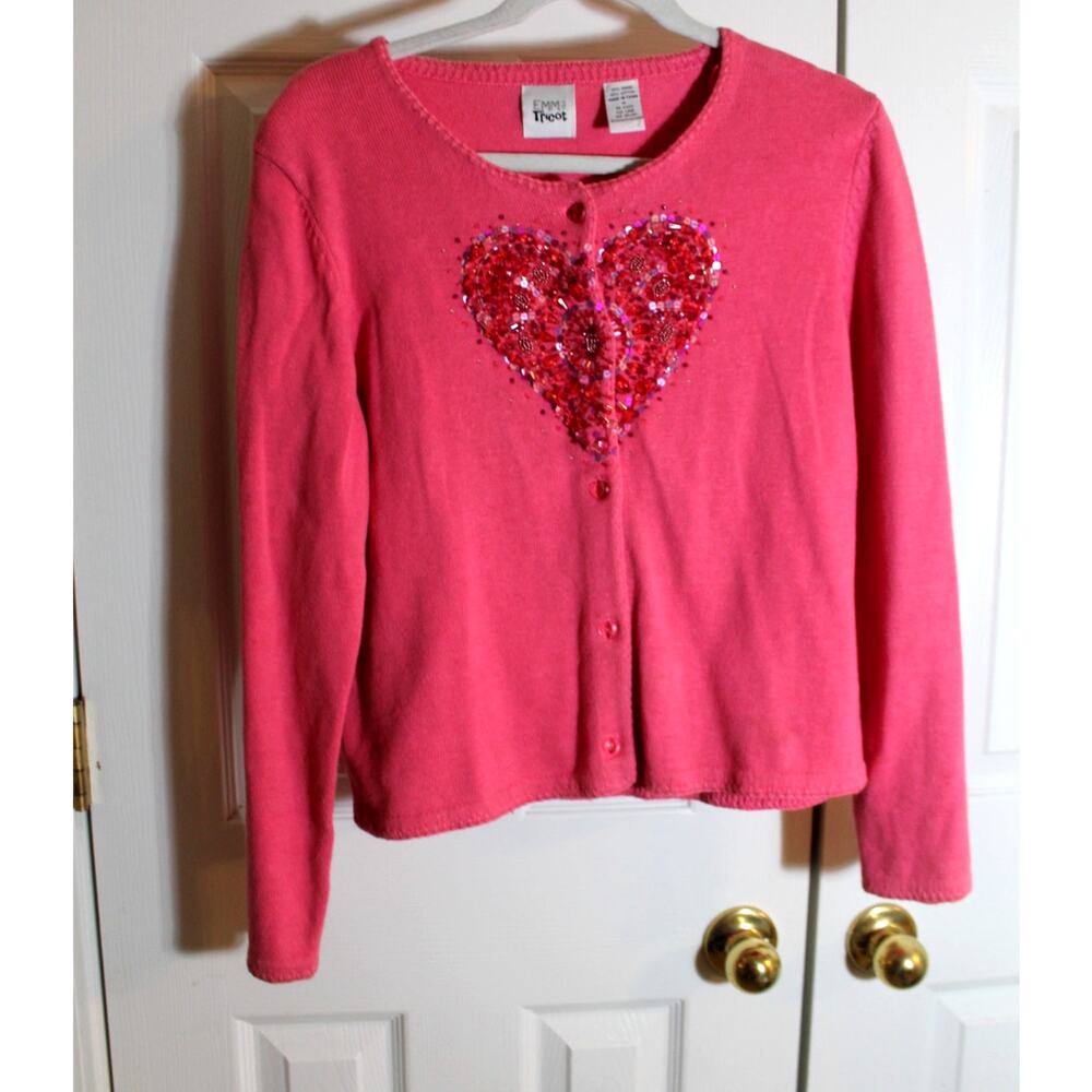 Emma Tricot Vintage Pink Cardigan w/ Jeweled Heart Design sz M